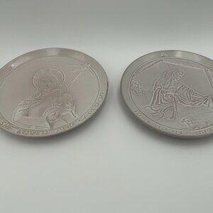 2 Signed Frankoma Christmas Plate Collection 1974 & 1969 Mother Mary & Jesus